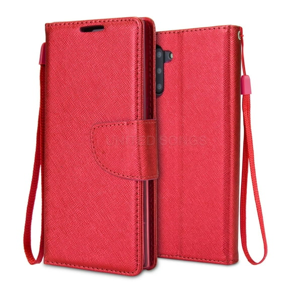 For Samsung Galaxy Note 10 Shockproof Folio Wallet Card Holder Case Cover Red