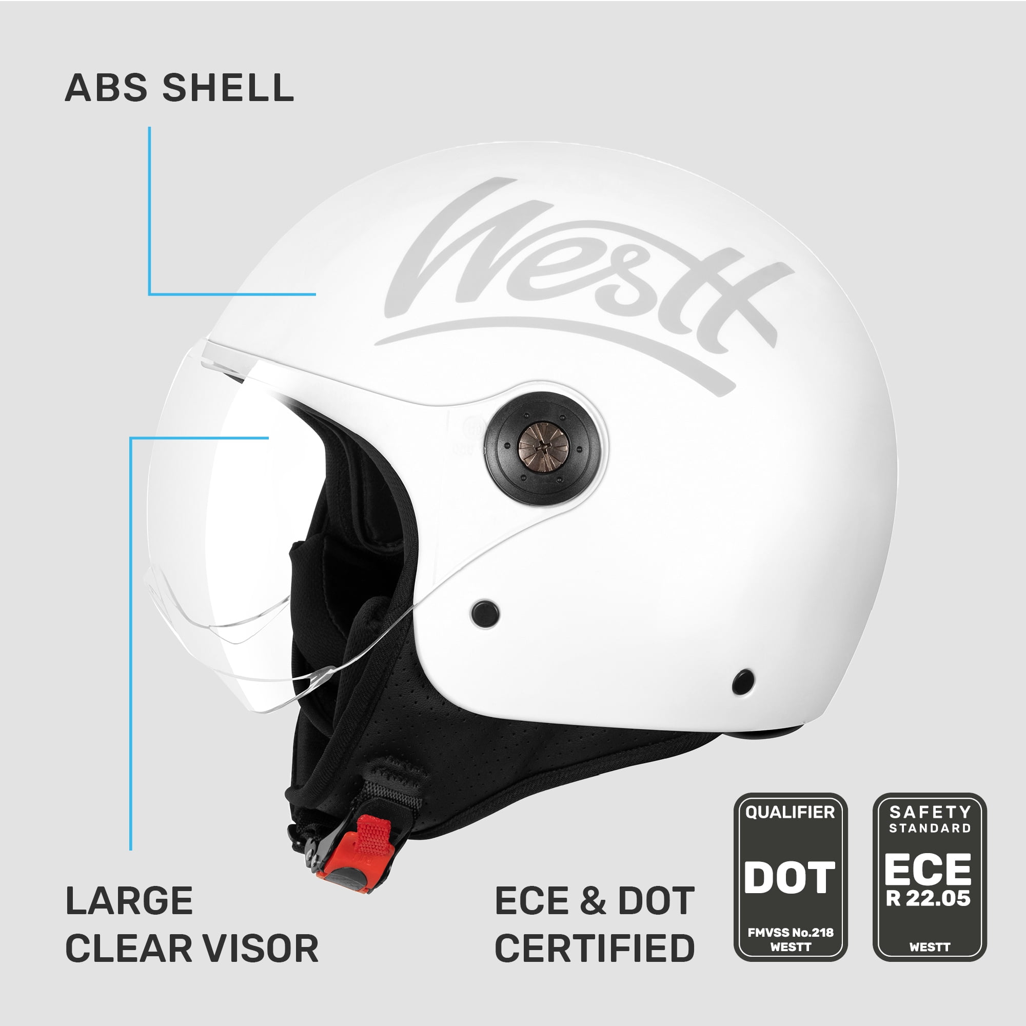 Westt Open Face Helmet - Motorcycle Helmet Moped 3/4 Half Vespa Vintage with Visor- Helmets for Adults DOT Touring Men Women Scooter Classic Series White M