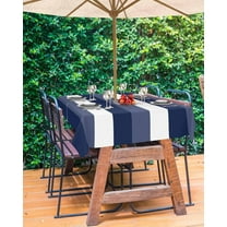 Pink White Striped Outdoor Tablecloth - 54x54 Inch Square Dining Table Cover, Farmhouse Stripes Waterproof Outdoor Table Cloth with Umbrella Hole & Zipper for Picnic/Patio/Party