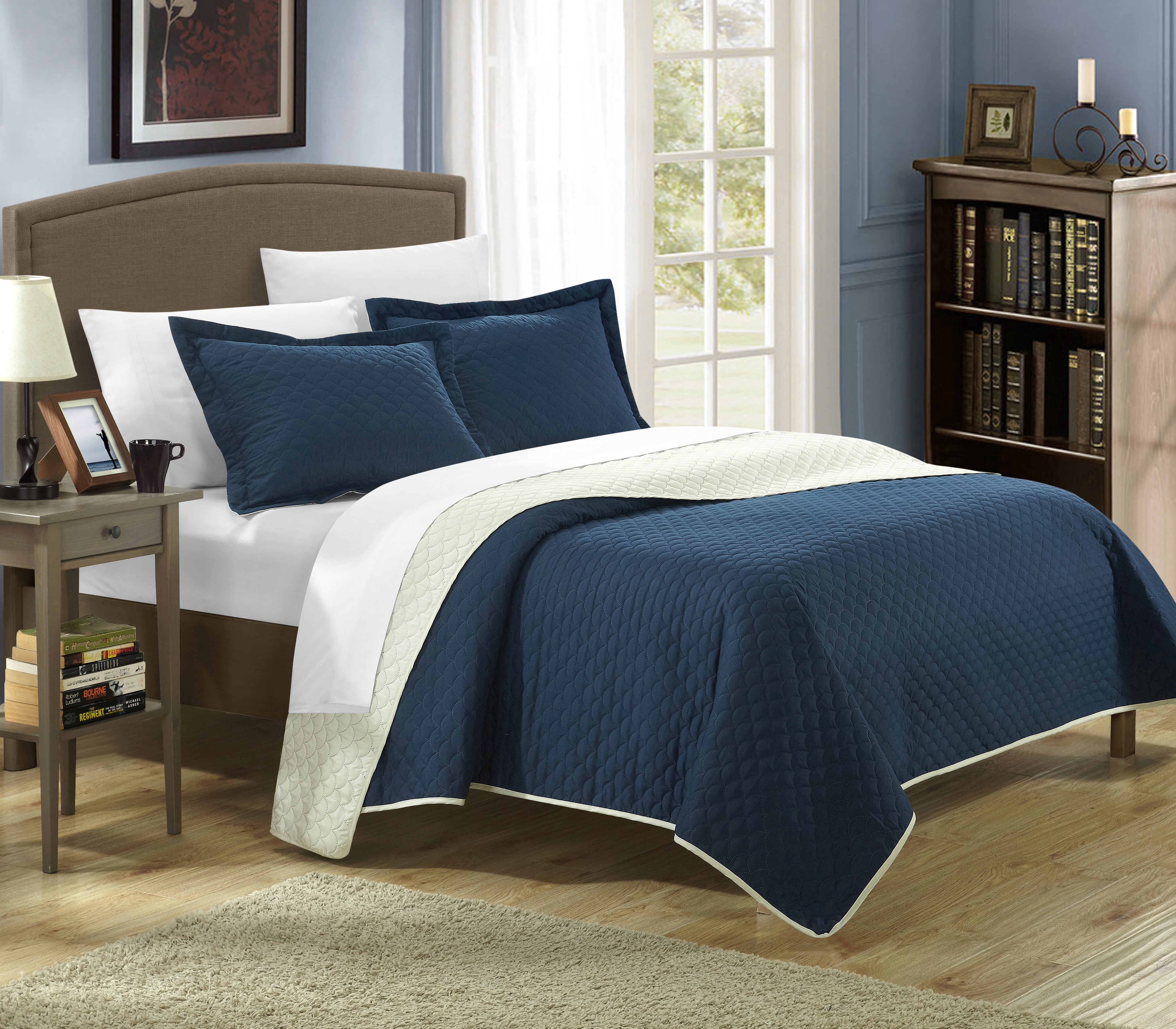Lugano Reversible Color Block Modern design Quilt with Shams Set