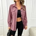 thumbnail image 5 of thefmos Women's Collared Long Sleeve Shirt Jacket with Chest Pockets Button Down Solid Color Casual Shacket Fashion Fall Spring Outfit, Pink M, 5 of 7
