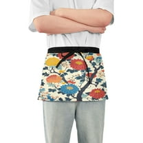 Yayeee Waist Apron with Pockets for Cooking Waterproof Half Server Aprons, Vibrant Japanese Flowers