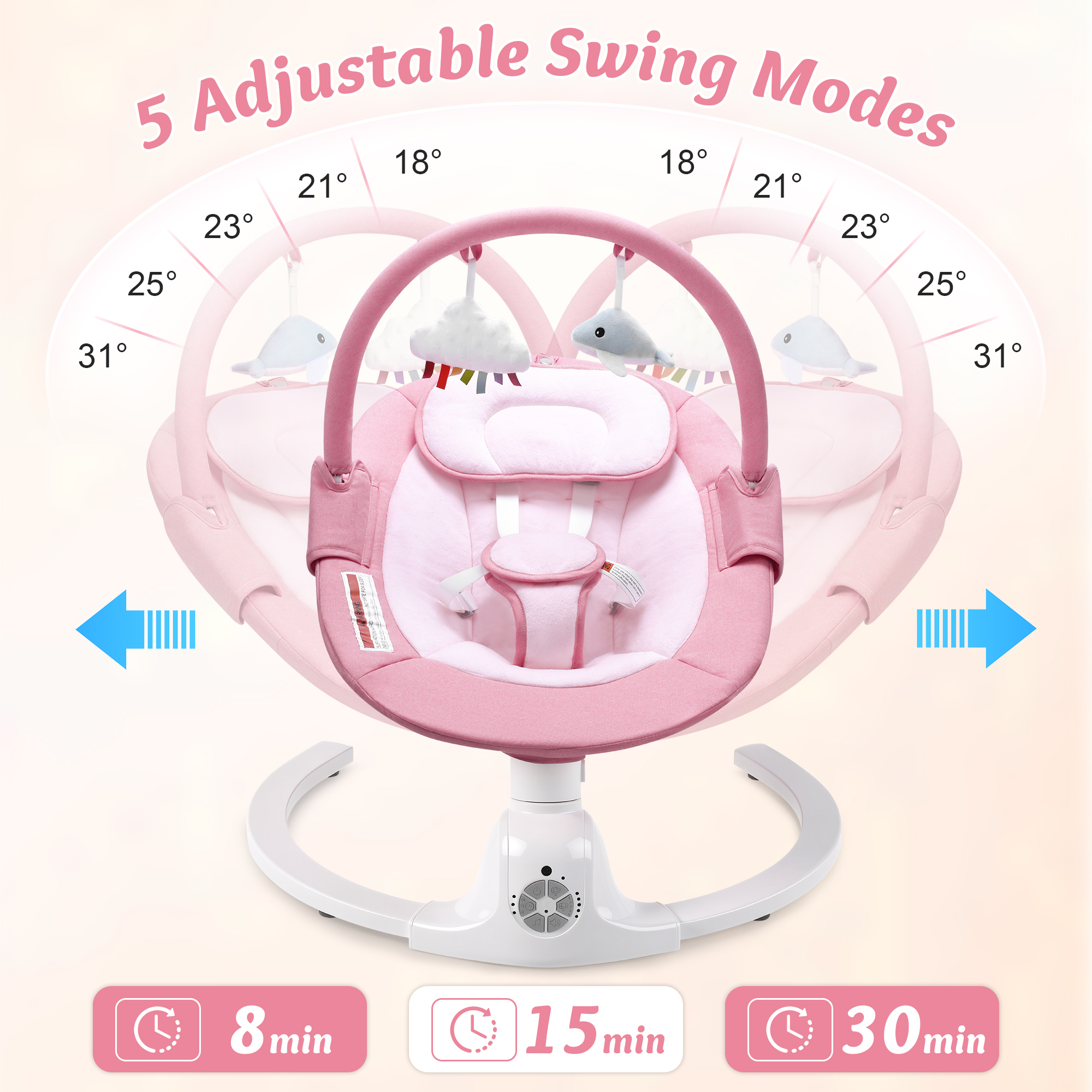 Babyeap Electric Baby Swing with Remote Control, Pink photo 4