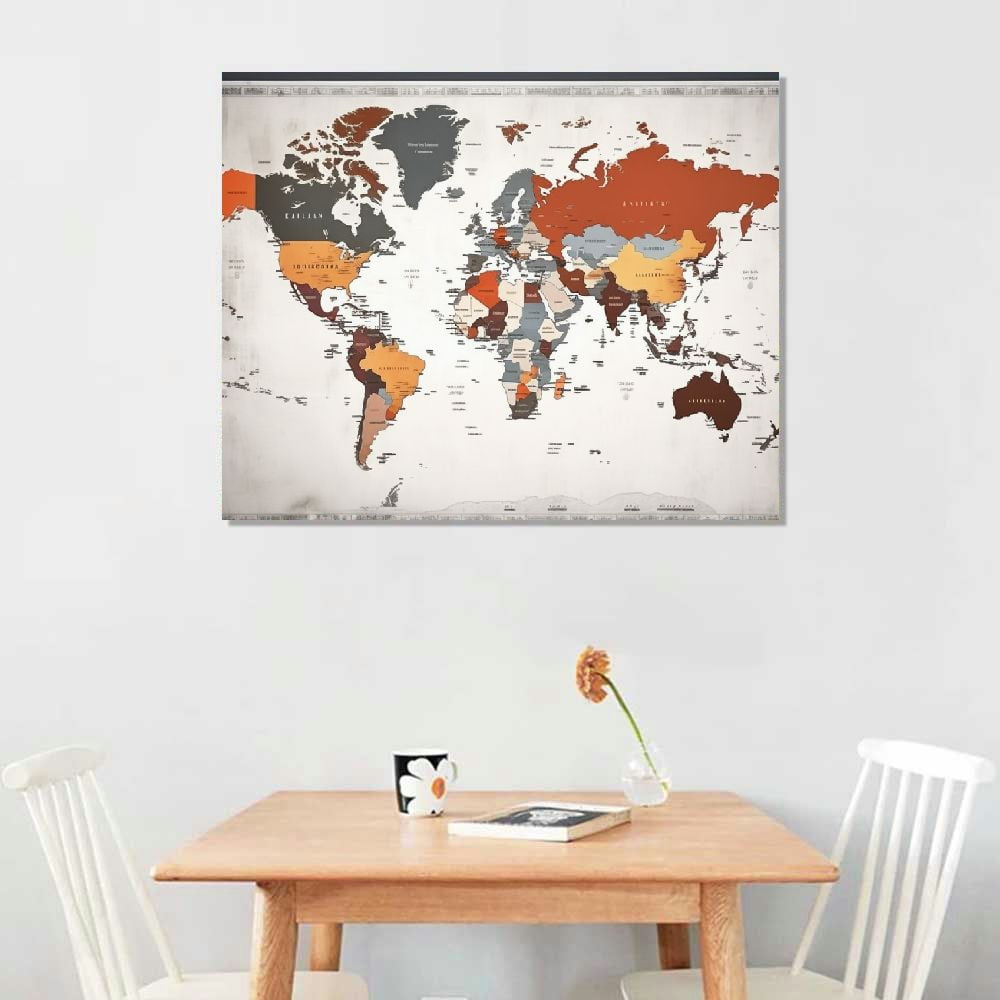 Awypu  World Map Wall Decoration for Bedroom Office Wall Art Print Pictures Painting Canvas Frame Map Decoration and living room Ready to Hang