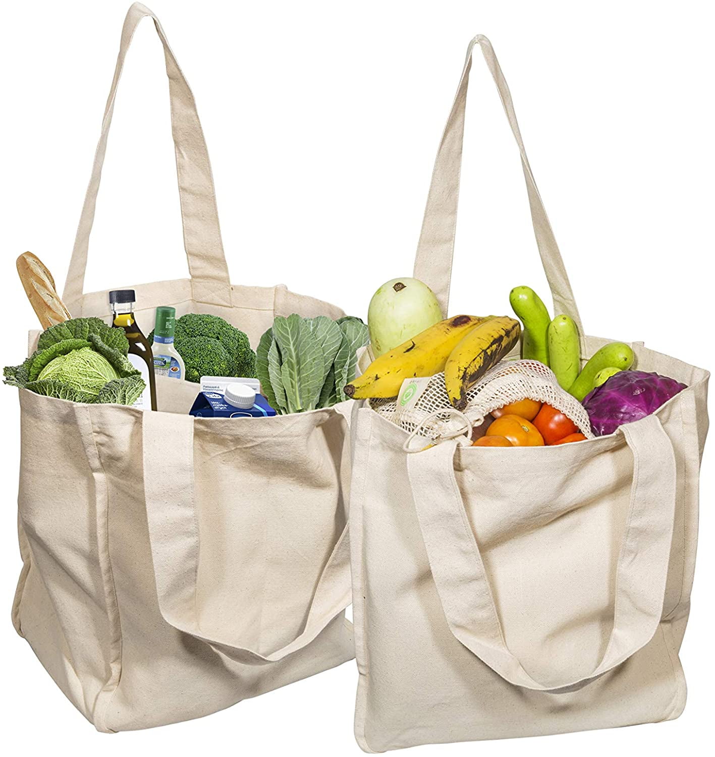 Heavy Duty 13x14.5x8 Cotton Canvas Grocery Bag With Bottle Sleeves 