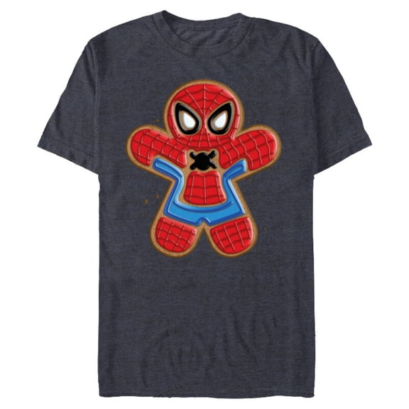 Marvel Spider-Man Holiday Christmas Gingerbread Man Cookie - Short Sleeve Blended T-Shirt for Adults - Customized-Navy Heather
