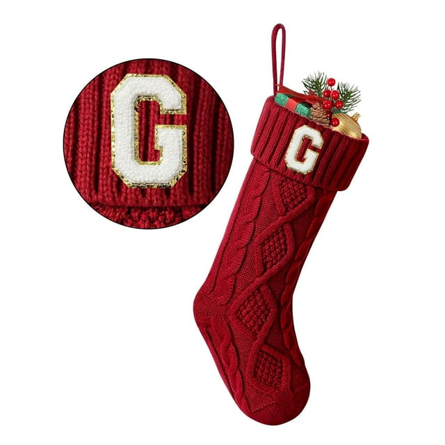 Bas de Noël avec Lettre Initiale 18 Pouces Bas pour Décoration de Noël - Rouge g