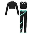 thumbnail image 2 of Alvivi Girls 3Pcs Gymnastic Workout Skating Dance Outfits Mock Neck Crop Top with Pants Set Black&Blue Green 16, 2 of 5