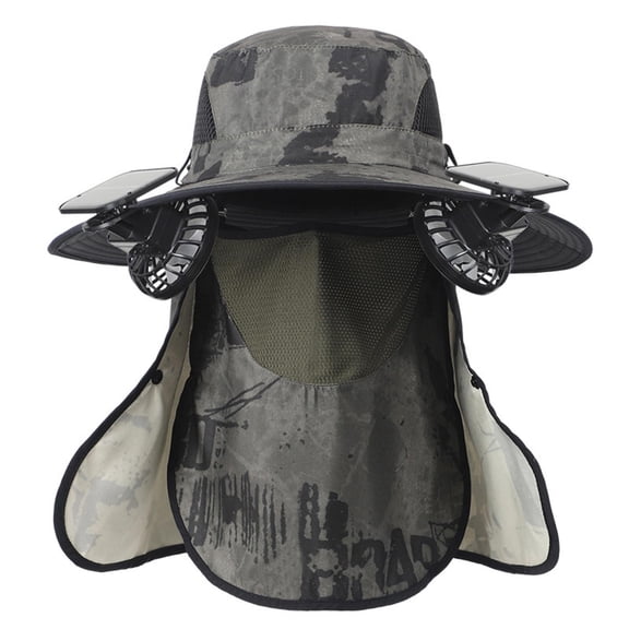 CHENge Full Coverage Solar Fan Sun Hat with Neck & Face Flap, Camo Cooling Hat for Sun Protection in Hot Weather