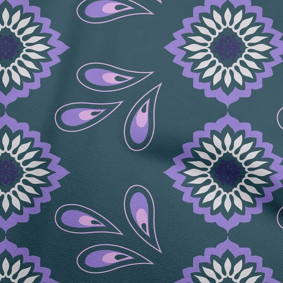 oneOone Cotton Cambric Teal Blue Fabric Asian Ornamental Sewing Fabric By The Yard Printed Diy Clothing Sewing Supplies 42 Inch Wide