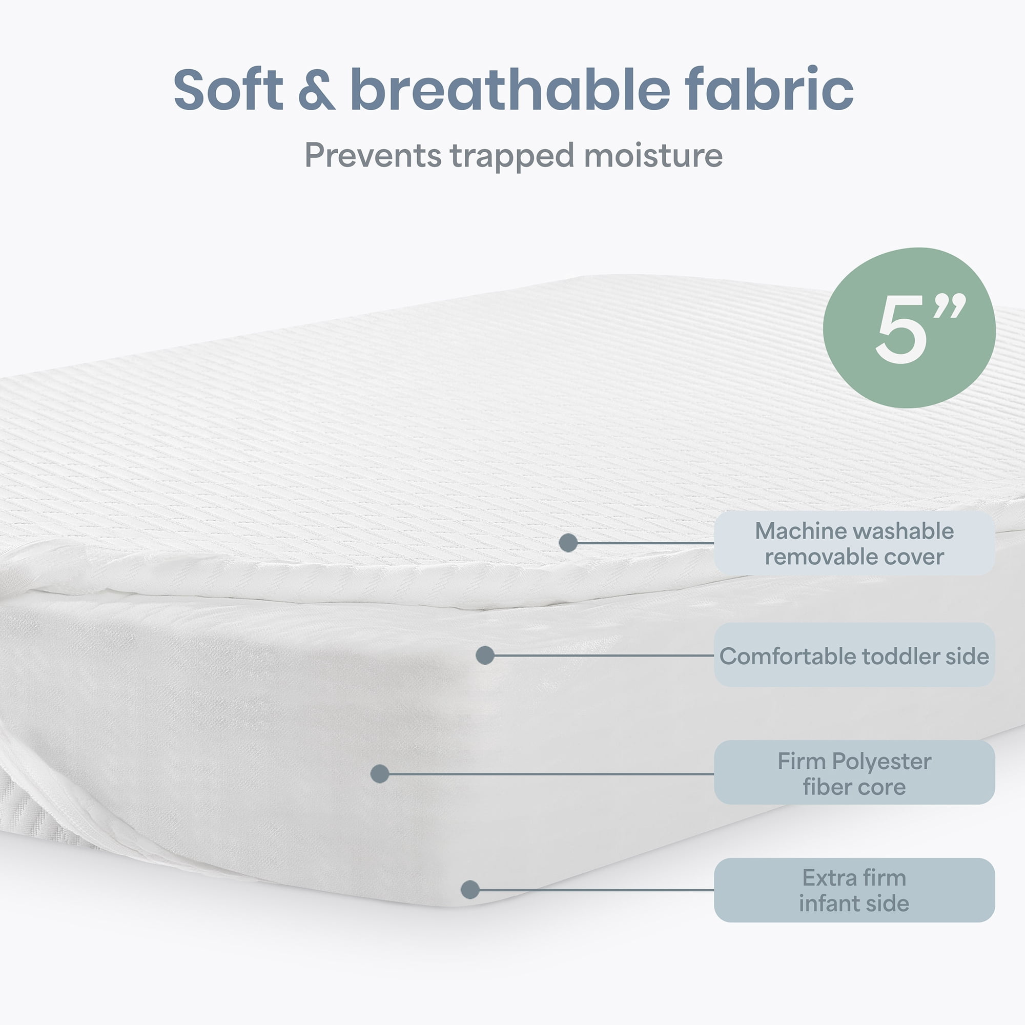 Dream On Me Baby Swan 5" Premium Full-Size Crib & Toddler Mattress, GREENGUARD Gold & BSA Certified, Water-Resistant, Machine Washable Cover