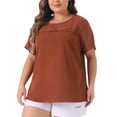 thumbnail image 2 of DARING DIVA Women's Plus Lace Pin Dots Short Sleeve Blouse 4X Caramel, 2 of 6