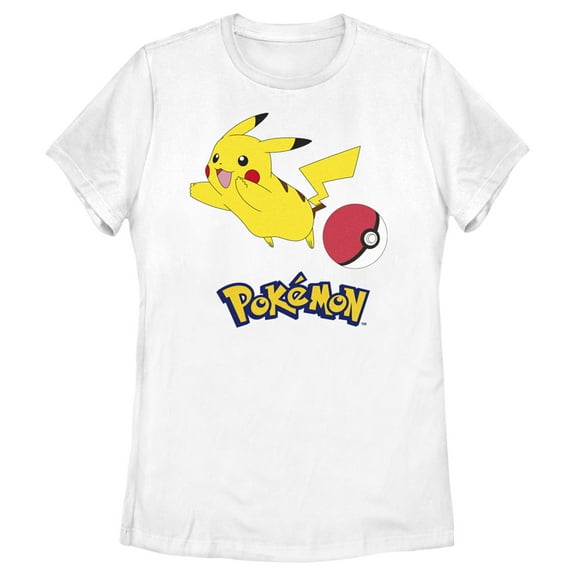 Women's Pokemon Pikachu and Pokeball  Graphic Tee White Medium