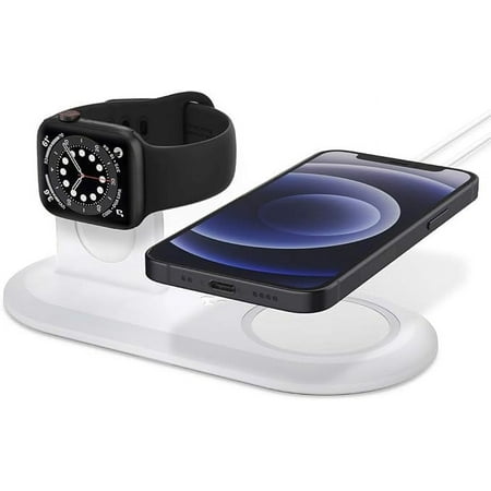 Spigen Mag Fit Duo Designed for MagSafe Charger Stand for iPhone 15, iPhone 14, iPhone 13, iPhone 12 Models/Apple Watch Stand for All Series/Airpods MagSafe Charging Pad Case - White