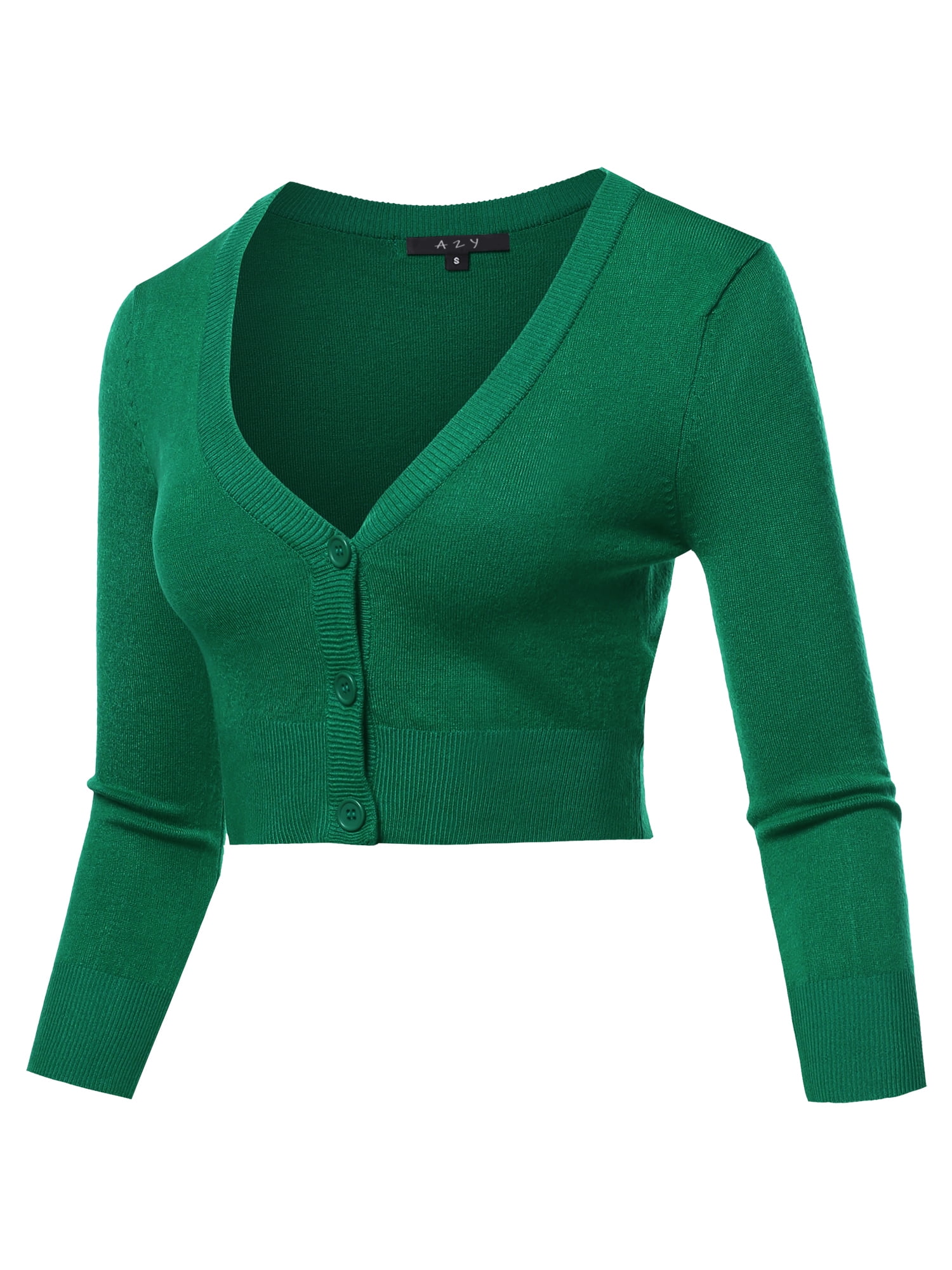 A2Y Women's Solid Cropped Bolero 3/4 Sleeve Button Down V-Neck Cardigan  Sweater Kelly Green 1XL - Walmart.com