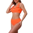 thumbnail image 4 of Bikini de dos piezas para mujer INSPIRE CHIC, volantes, escote en V, tirantes anchos, estampado de leopardo, lazo ajustable en la espalda, tamaño X-Small, color naranja, 4 of 5