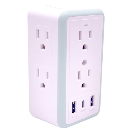 3 Sided Multi-Plug Outlet Surge Protector with 6 Outlets  1 USB C Port  and 2 Standard USB Ports