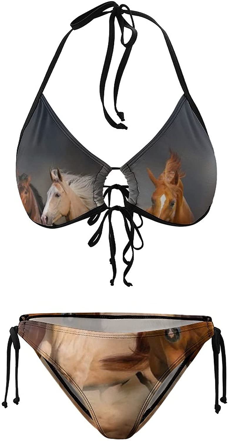 Running Horses Women's Two Piece Halter Top with Tie Side Triangle ...