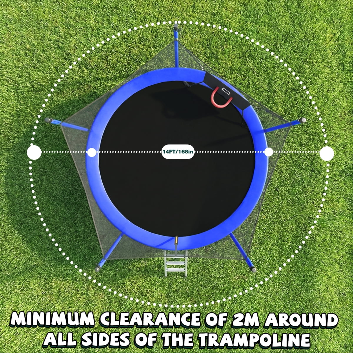 14FT Recreational Trampoline – Sports Fitness Trampoline with Enclosure Net for Indoor Outdoor, Blue