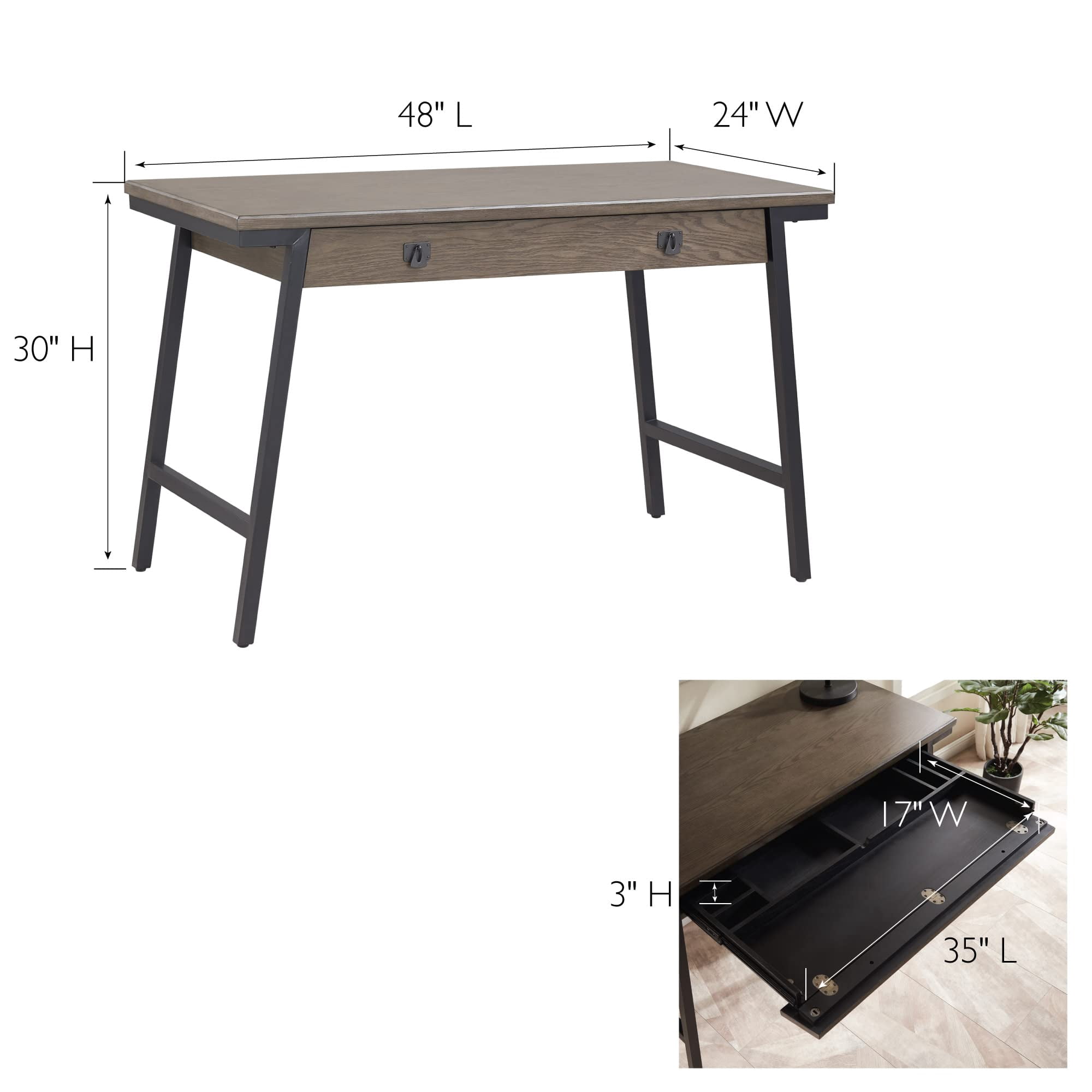 Pemberly Row Metal and Wood Computer Desk in Gray/Matte Black