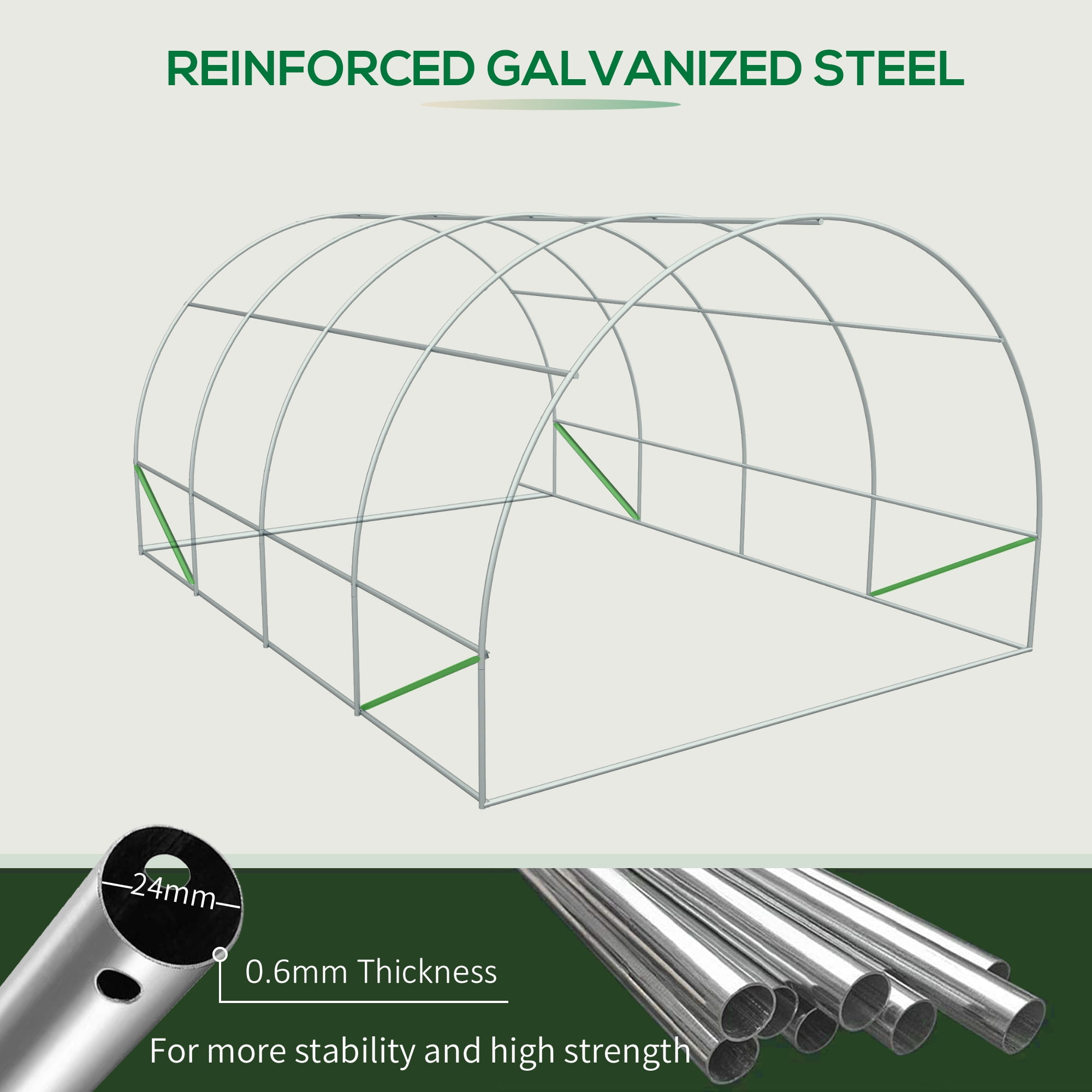 Outsunny 19.5' x 10' x 7' Outdoor Walk-In Tunnel Greenhouse Hot House with Roll-up Windows, Zippered Door, PE Cover, Green