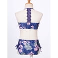 thumbnail image 4 of CHICTRY Kids Girls Two-pieces Swimsuit Floral Patterns Crop Top with Bottoms Bathing Suit Beach Pool Swimwear Beach Navy Blue 4, 4 of 7