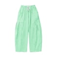 thumbnail image 3 of Womens Linen Wide Leg Plaid Pants Casual Barrel Loose Drawstring High Waist Palazzo Harem Pants with Pockets Green L, 3 of 5