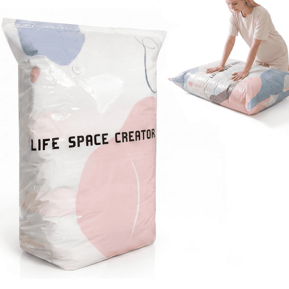 Life Space Creator Storage Bags, 3D No-Pump Vacuum Bags - Press & Seal by Hand or Sit, Space-Saving Cubes for Comforters, Down Jackets, Bedding - Leak-Airtight & Dust-Proof Large 39×31×15"