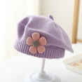 thumbnail image 3 of Little Girls Beret Hat Winter Warm Floral Berets French Toddler Baby Knit Cute Beanie Cap Purple, 3-48 Months, 3 of 3