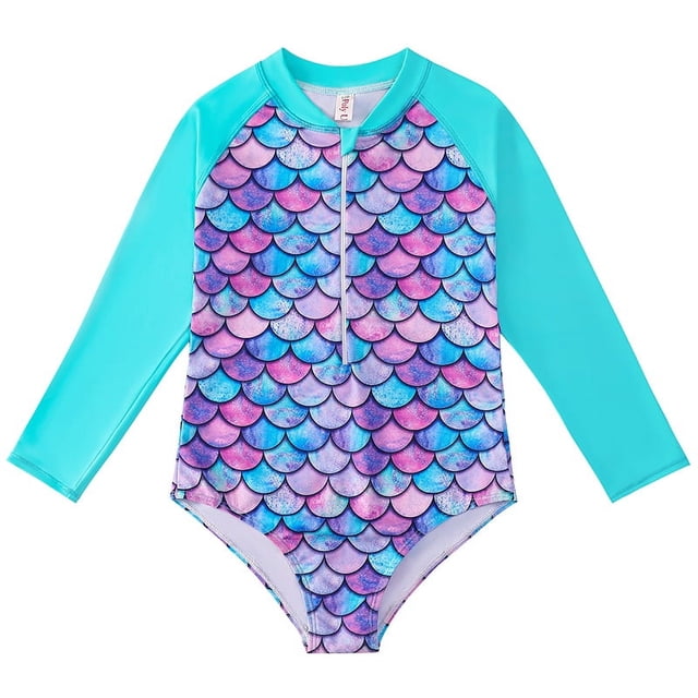 Traje de baño para niños Traje de baño de una pieza para niñas Traje de baño de escamas de pescado Traje de baño de aguas termales de manga larga para niñas europeas y americanas