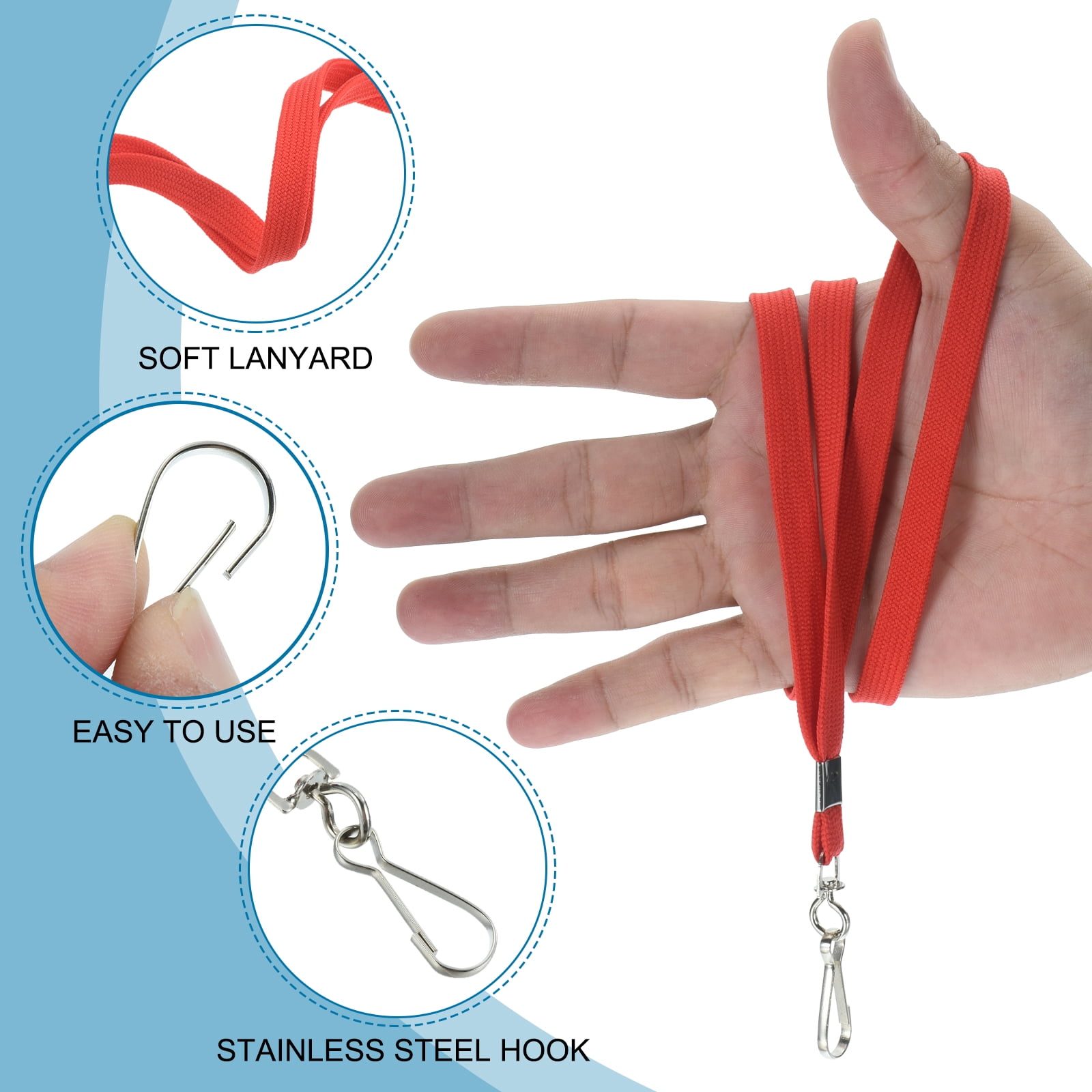 47cm Lanyards Bulk, 50pcs Teacher Lanyards for ID Badges Badge Lanyard Durable Personalized with Clip, Red