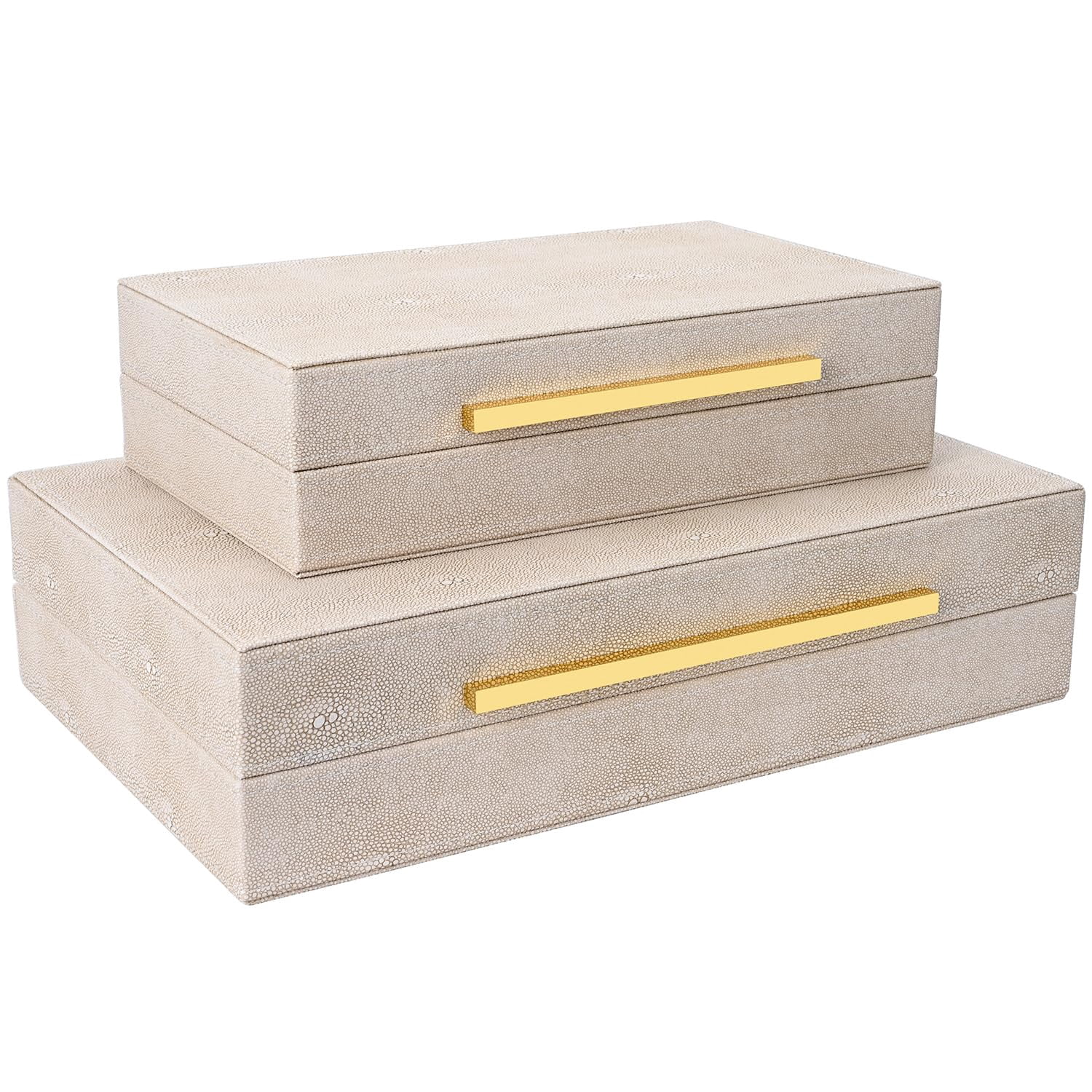 Shagreen Box Set Of 2 Faux Leather Decorative Boxes Large Nesting Storage With Lids For Modern Home Decor Stacking Organizer