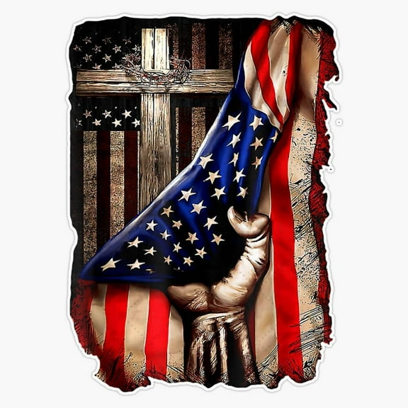 Vintage Christian Faith Over Fear Jesus Cross American Flag Sticker Vinyl Decal Bumper Sticker 5"