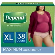 Depend Fit-Flex Incontinence Underwear for Women, Maximum Absorbency, Extra-Large, Light Pink, 38 Count