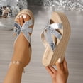 thumbnail image 3 of Rokment Women's Metallic Platform Wedge Dress Slip on Sandals Trendy Casual Leather Open Toe Chunky High Heeled Dressy Summer Shoes for Ladies Silver Size 7.5, 3 of 8