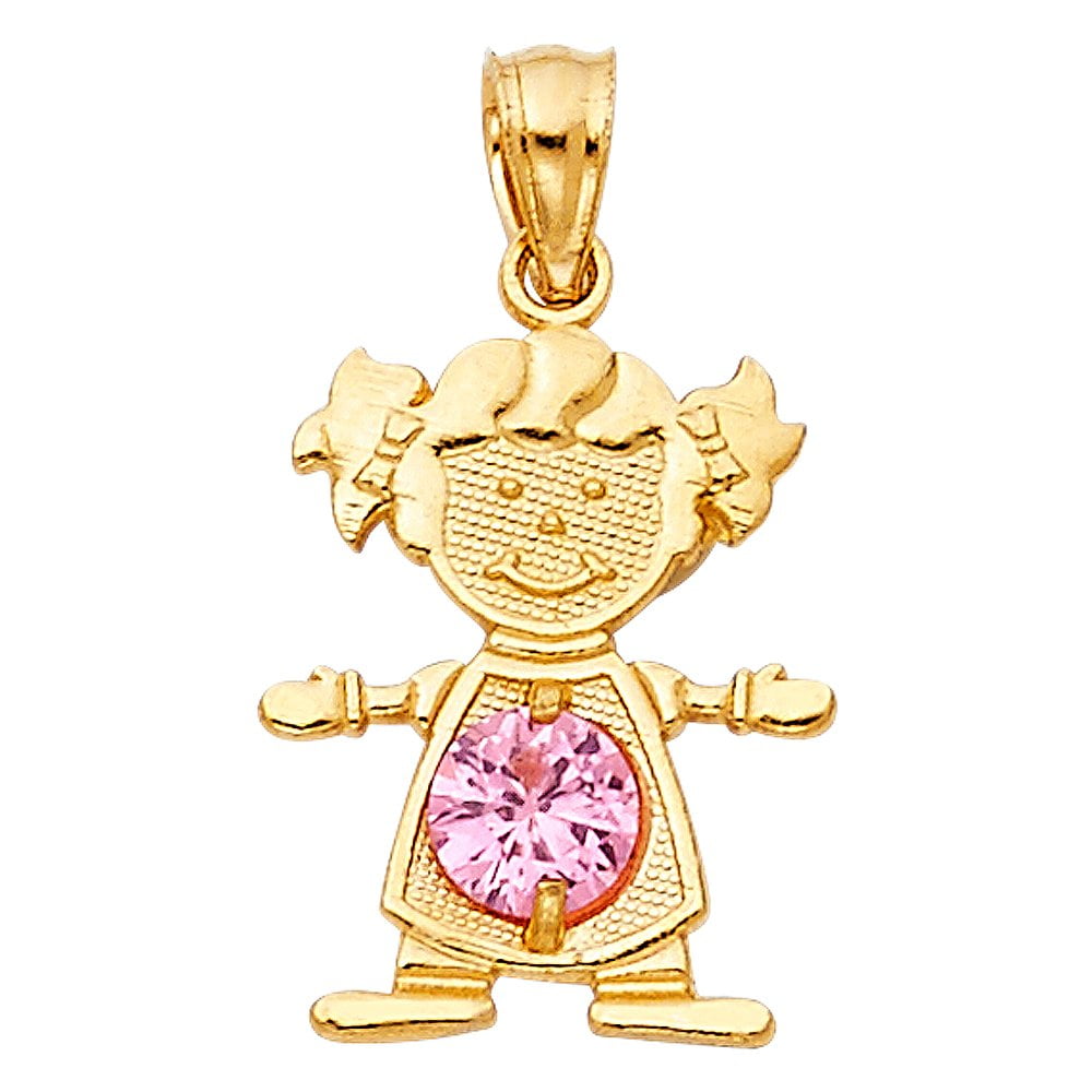 14K Yellow Gold Girl Pendant Charm Pendant For Necklace or Chain