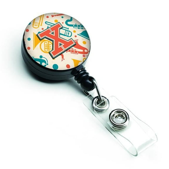Carolines Treasures CJ2001-XBR Letter X Retro Teal Orange Musical Instruments Initial Retractable Badge Reel