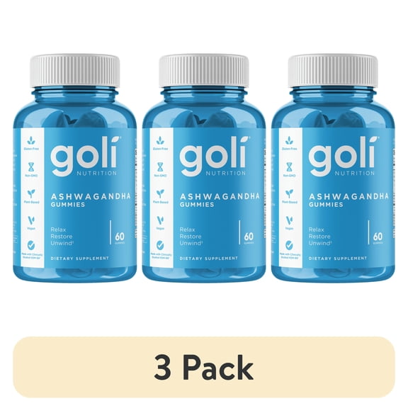 (3 pack) Goli Nutrition Ashwagandha Gummies, Mixed Berry Flavor, 60 Count