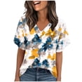 thumbnail image 2 of Twczz Womens Floral Shirts Short Sleeve- V-Neck Loose Fit Casual Summer Boho Tops Blouse Navy Size M, 2 of 8