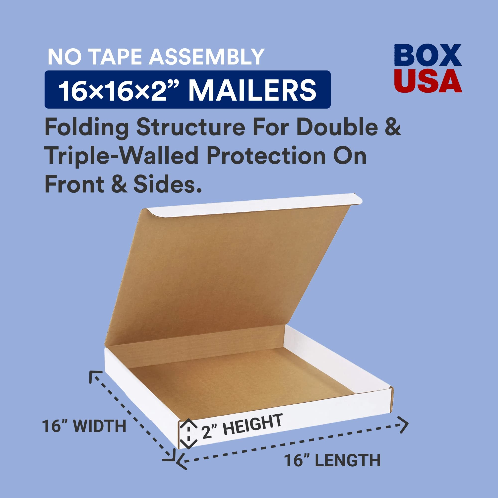 BOX USA Small Shipping Boxes 16"L x 16"W x 2"H, 50-Pack  Foldable Corrugated Cardboard Crush-Proof Box for Shipping, Packing, Moving and Storage 16x16x2