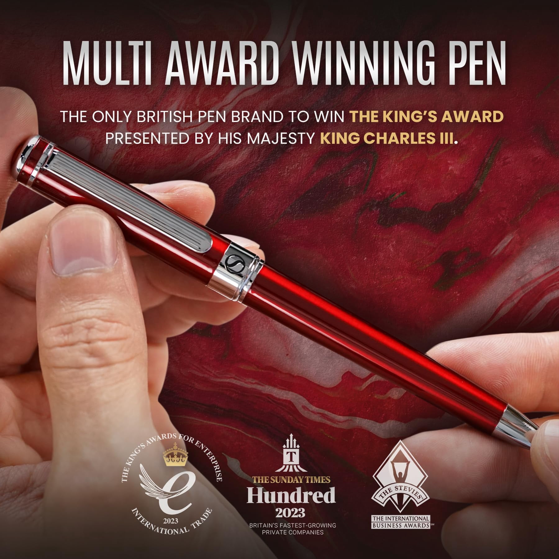 Deep Crimson Ballpoint Pen - Stunning Red Lacquer Luxury  Chrome Finish Schmidt Black Refill Ball Gift Set For Men & Women Professional Executive Office Nice Designer