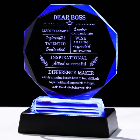 Crystal Keepsake Movdyka Boss Gifts con base LED para hombres y mujeres