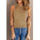 thumbnail image 2 of ABPHQTO Camiseta sin mangas acanalada con empalme de malla con tiras caqui para mujer, 2 of 5
