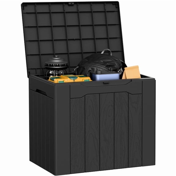 Devoko 31 Gallon Small Deck Box, Lockable Resin Patio Outdoor Storage Box, Weatherproof Outside Storage Bin for Patio Cushions, Garden Tools, Pool Supplies, Black