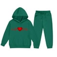 thumbnail image 4 of Kids 2 Piece Sweatsuit Set Hooded Print Sweatshirts Elastic Waist Jogger Pants Casual Sports Outfits With Pockets (160, Green-A), 4 of 5
