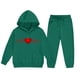 thumbnail image 4 of Conjunto de sudadera con capucha de manga larga para niños con estampado en forma de corazón y pantalones deportivos con lazo en las piernas, conjunto deportivo informal de dos piezas para niños, poli, 4 of 5