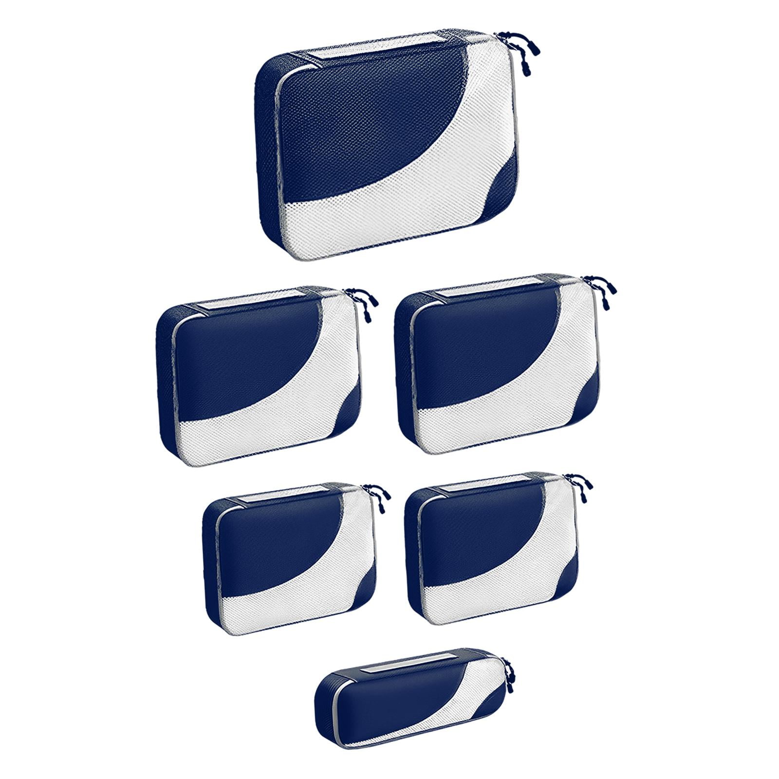 kowaku 6 Pieces Waterproof Travel Essentials Bag Packing Cubes with Zipper Travel Organiser Packing Bags for Hat Coats Mobile Phones Navy