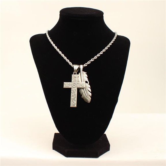 Twister Men's Silver Cross And Feather Pendant Necklace - 32140 One Size