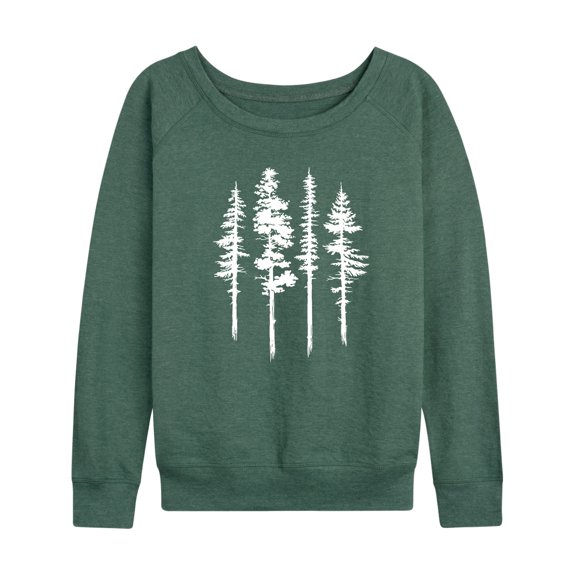 Instant Message - Abstract Trees Women's Lightweight French Terry Wide Neck Long Sleeve Graphic Shirt