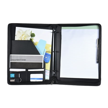 Portfolio A4 Pu Leather Business Note Pad Loop With Business Zippered Loose- Loop Pu Leather Zippered Business Document A4 Document A4 Pu Professional Business Document With Business Note